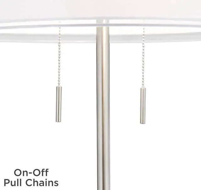 Alt view image 5 of 7 - Possini Euro Design Roxie Modern Standing Floor Lamp 65.5" Tall Brushed Nickel Silver Double Layer Sheer Linen Fabric Drum Shade Decor for Living Room Reading House Bedroom Home