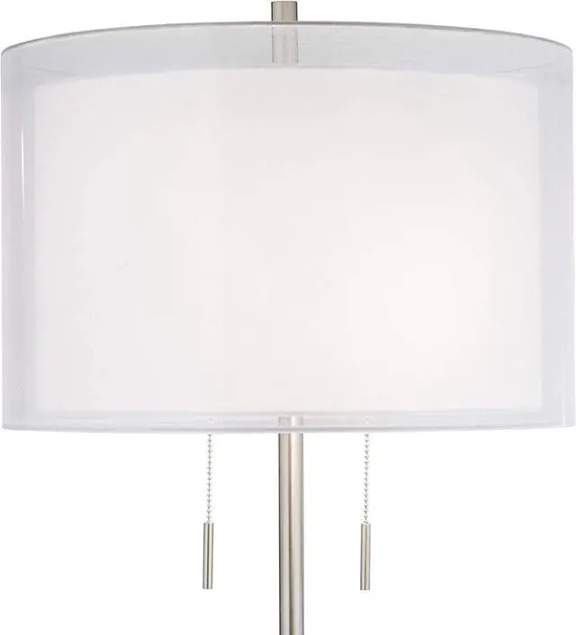 Alt view image 7 of 7 - Possini Euro Design Roxie Modern Standing Floor Lamp 65.5" Tall Brushed Nickel Silver Double Layer Sheer Linen Fabric Drum Shade Decor for Living Room Reading House Bedroom Home