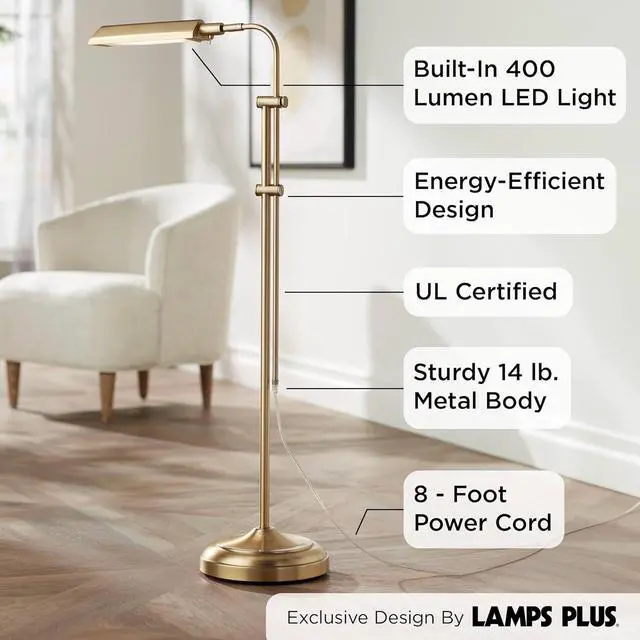 Alt view image 3 of 7 - 360 Lighting Culver Traditional Pharmacy Floor Lamp Standing LED Adjustable Height Plated 57" Tall Aged Brass Metal Shade Pole Light for Living Room Reading House Bedroom Home Decor