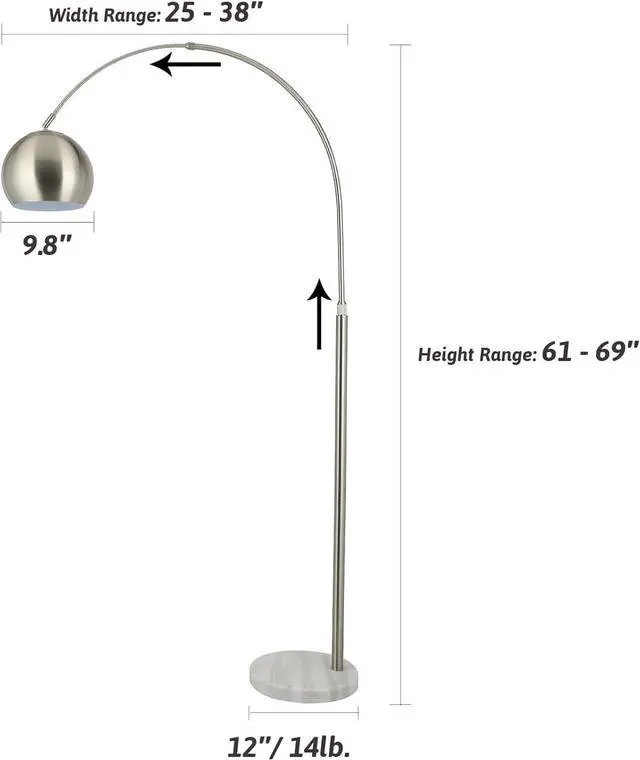 Alt view image 5 of 7 - CO-Z Modern Arc Floor Lamp with 360° Rotatable Hanging Shade Adjustable Nickel Standing Reading Light with Marble Base Contemporary Arch Metal Pole Task Lamp for Living Room Couch Sofa, 69 Inch