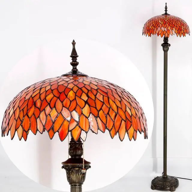 Alt view image 7 of 7 - WERFACTORY Tiffany Floor Lamp Red Orange Wisteria Stained Glass Standing Reading Light 16X16X64 Inches Antique Style Pole Corner Lamp Decor Bedroom Living Room Home Office S523R Series