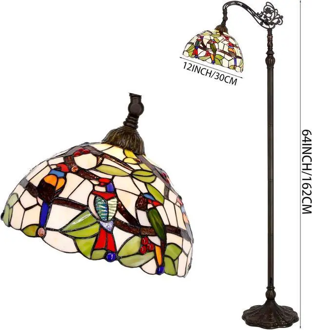 Alt view image 6 of 7 - WERFACTORY Tiffany Floor Lamp Amber Double Birds Stained Glass Arched Lamp 12X18X64 Inches Gooseneck Adjustable Corner Standing Reading Light Decor Bedroom Living Room S805 Series