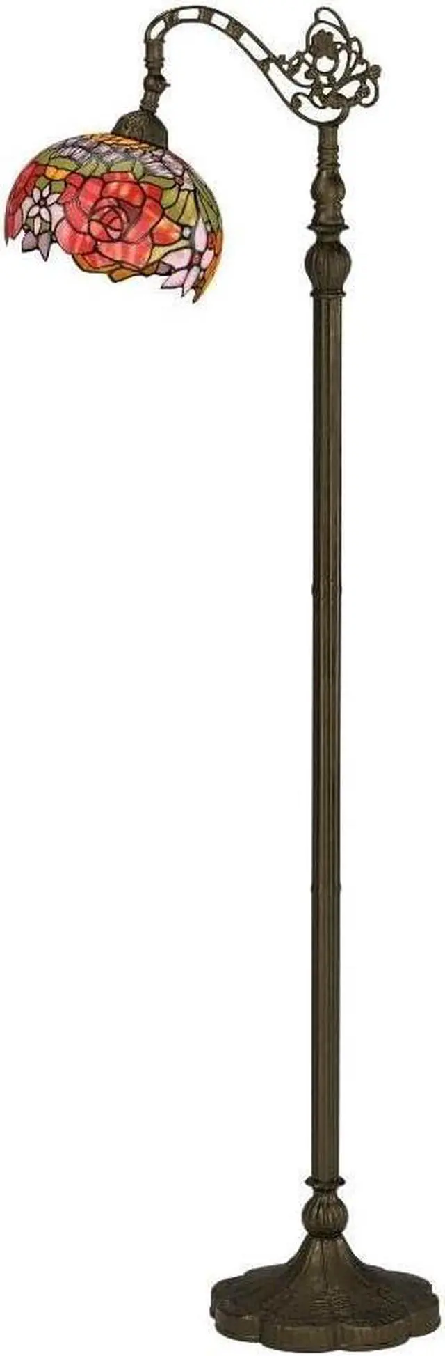 Alt view image 4 of 7 - WERFACTORY Tiffany Floor Lamp Red Rose Flower Stained Glass Arched Lamp 10X18X64 Inches Gooseneck Adjustable Corner Standing Reading Light Decor Bedroom Living Room S001 Series