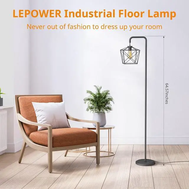 Alt view image 2 of 7 - LEPOWER Floor Lamp, Black Floor Lamp with LED Edison Light, 2800K E26 Rustic Standing Lamp, Farmhouse Floor Lamps for Living Room, Bedroom