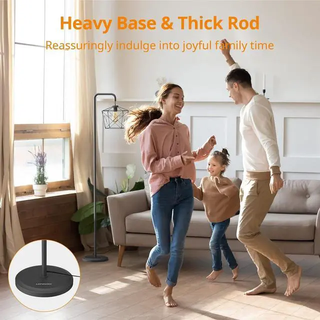 Alt view image 5 of 7 - LEPOWER Floor Lamp, Black Floor Lamp with LED Edison Light, 2800K E26 Rustic Standing Lamp, Farmhouse Floor Lamps for Living Room, Bedroom