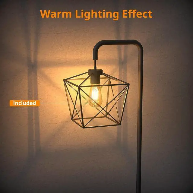 Alt view image 6 of 7 - LEPOWER Floor Lamp, Black Floor Lamp with LED Edison Light, 2800K E26 Rustic Standing Lamp, Farmhouse Floor Lamps for Living Room, Bedroom