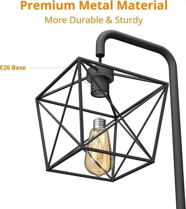 Alt view image 3 of 7 - LEPOWER Floor Lamp, Black Floor Lamp with LED Edison Light, 2800K E26 Rustic Standing Lamp, Farmhouse Floor Lamps for Living Room, Bedroom