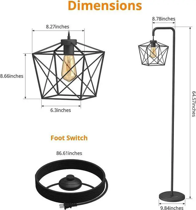 Alt view image 7 of 7 - LEPOWER Floor Lamp, Black Floor Lamp with LED Edison Light, 2800K E26 Rustic Standing Lamp, Farmhouse Floor Lamps for Living Room, Bedroom