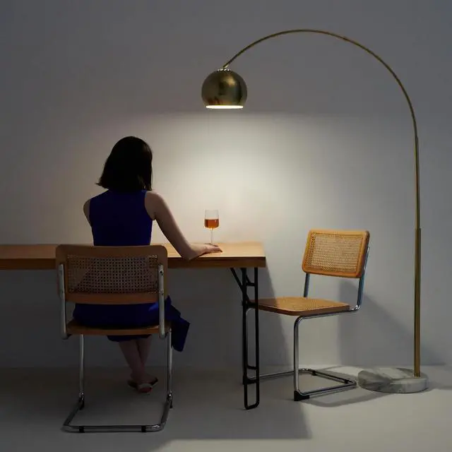 Alt view image 2 of 7 - Brightech Olivia Floor Lamp, Arc Lamp for Living Rooms, Standing Lamp with LED Light Bulbs for Bedroom Reading, Great Living Room Décor, Tall Lamp for Offices  Brass/Gold