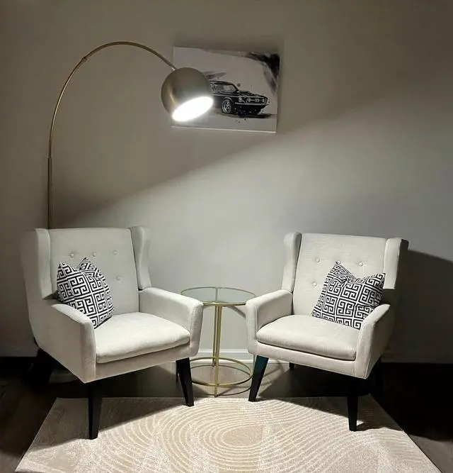 Alt view image 6 of 7 - Brightech Olivia Floor Lamp, Arc Lamp for Living Rooms, Standing Lamp with LED Light Bulbs for Bedroom Reading, Great Living Room Décor, Tall Lamp for Offices  Brass/Gold