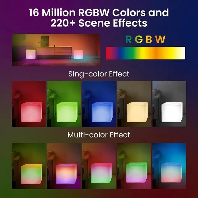 Alt view image 3 of 7 - LOFTEK 12-inch Smart Cube Lights: RGBW+IC 16 Million Colors Changing LED Furniture Night Light with APP, Music Sync & Timer Floor Lamp for Living Room Bedroom Game Atmosphere (Corded Electric)