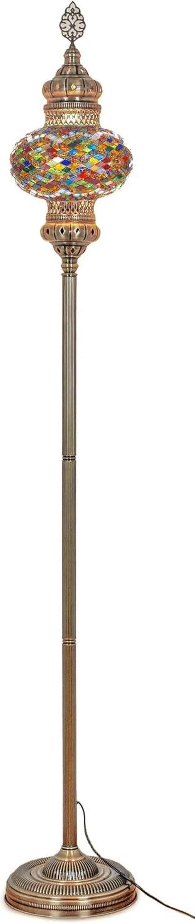 Alt view image 3 of 7 - DEMMEX Biggest Size 10" Globe Turkish Moroccan Mosaic Floor Lamp, Bohemian Colorful Mosaic Glass Exotic Oriental Floor Lamp, Antique Brass Color Metal Body, 5.5ft Height, Handmade (Multicolored)