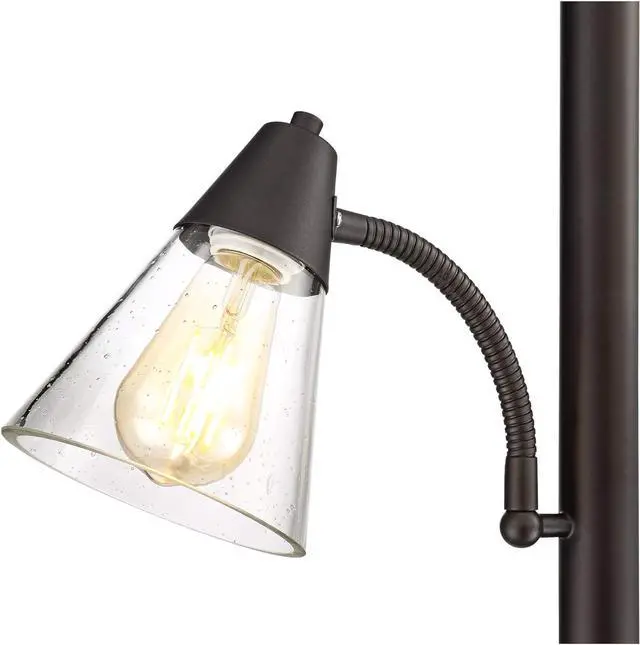 Alt view image 7 of 7 - Franklin Iron Works Warwick Industrial Torchiere Tree Floor Lamp LED 3-Light Edison 71.5" Tall Tiger Bronze Metal Clear Seedy Glass Shade for Living Room Reading House Bedroom Home