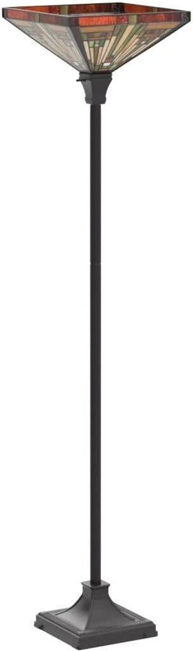 Alt view image 4 of 6 - Capulina Tiffany Torchiere Floor Lamp, 70 Inches Tall Industrial Blackish Bronze Pole Amber Brown Antique Style Stained Glass Torch Standing Light for Living Room Bedroom Home Office