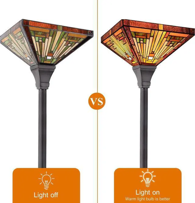 Alt view image 6 of 6 - Capulina Tiffany Torchiere Floor Lamp, 70 Inches Tall Industrial Blackish Bronze Pole Amber Brown Antique Style Stained Glass Torch Standing Light for Living Room Bedroom Home Office