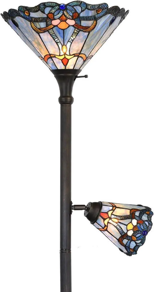 Main image of Bieye L10686 Baroque Tiffany Style Stained Glass Torchiere Floor Lamp with Sidelight for Reading Home Decor, 71-inch Tall