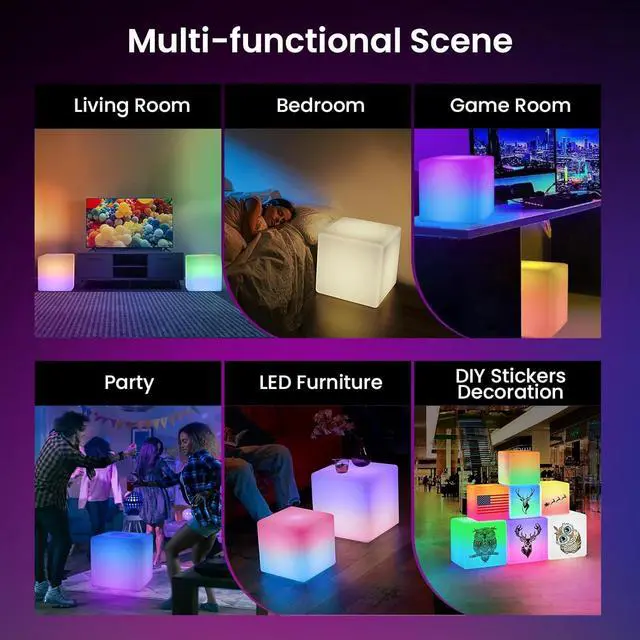 Alt view image 7 of 7 - LOFTEK 12-inch Smart Cube Lights: RGBW+IC 16 Million Colors Changing LED Furniture Night Light with APP, Music Sync & Timer Floor Lamp for Living Room Bedroom Game Atmosphere (Corded Electric)