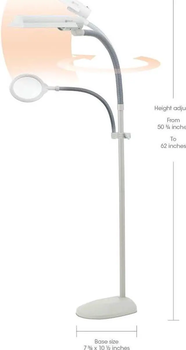 Alt view image 3 of 7 - OttLite 18w EasyView Standing Floor Lamp with Optical Grade 3X Magnifier Attachment Arm & Flexible Neck - Wide Wing Shade with Modern Design for Crafting, Work, Office, Dorm Room, Sewing & Reading