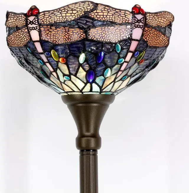 Alt view image 7 of 7 - WERFACTORY Tiffany Floor Lamp Sea Blue Stained Glass Dragonfly Light 12X12X66 Inches Pole Torchiere Standing Corner Torch Uplight Decor Bedroom Living Room Home Office S631 Series