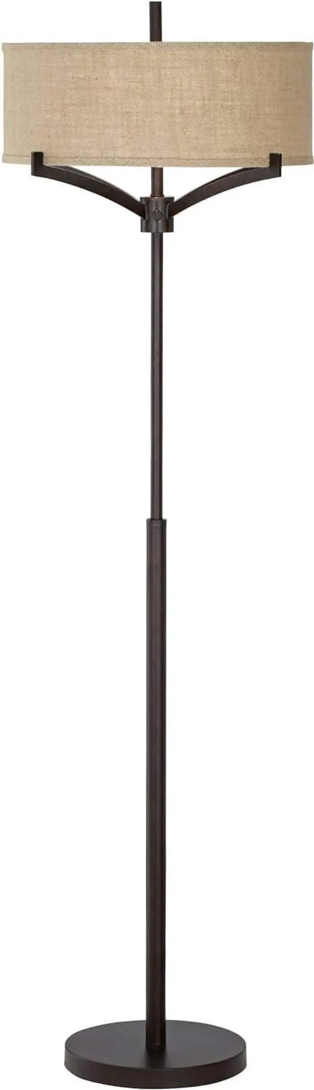 Main image of Franklin Iron Works Tremont Modern Mid Century Floor Lamp Standing 62" Tall Deep Bronze Metal Tan Burlap Drum Shade for Living Room Reading Bedroom Office House Home Decor