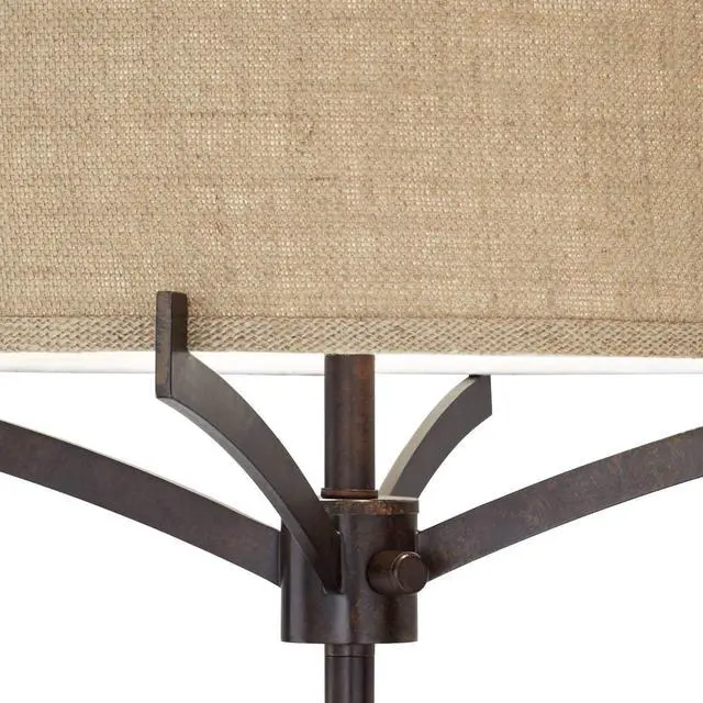 Alt view image 3 of 7 - Franklin Iron Works Tremont Modern Mid Century Floor Lamp Standing 62" Tall Deep Bronze Metal Tan Burlap Drum Shade for Living Room Reading Bedroom Office House Home Decor