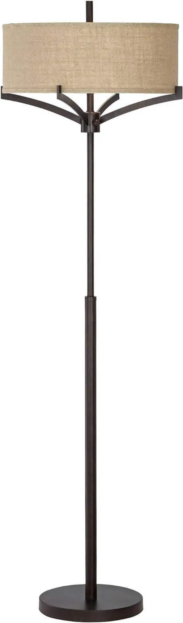 Alt view image 6 of 7 - Franklin Iron Works Tremont Modern Mid Century Floor Lamp Standing 62" Tall Deep Bronze Metal Tan Burlap Drum Shade for Living Room Reading Bedroom Office House Home Decor