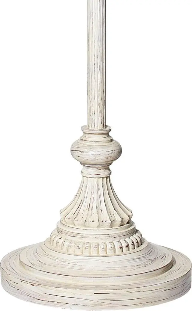 Alt view image 7 of 7 - 360 Lighting Traditional Vintage Shabby Chic Floor Lamp Standing 60" Tall Antique White Victorian Cream Scallop Fabric Dome Shade with Fringe Decor for Living Room Reading House Bedroom Home