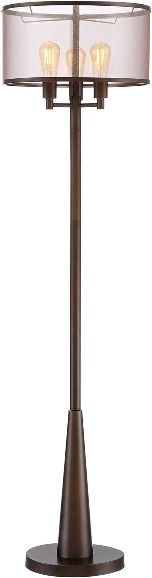 Alt view image 6 of 7 - Franklin Iron Works Durango Rustic Farmhouse Vintage Standing Floor Lamp 3-Light 62" Tall Oiled Bronze Brown Sheer Shade Antique LED Edison Bulbs for Living Room Reading House Bedroom Home Office