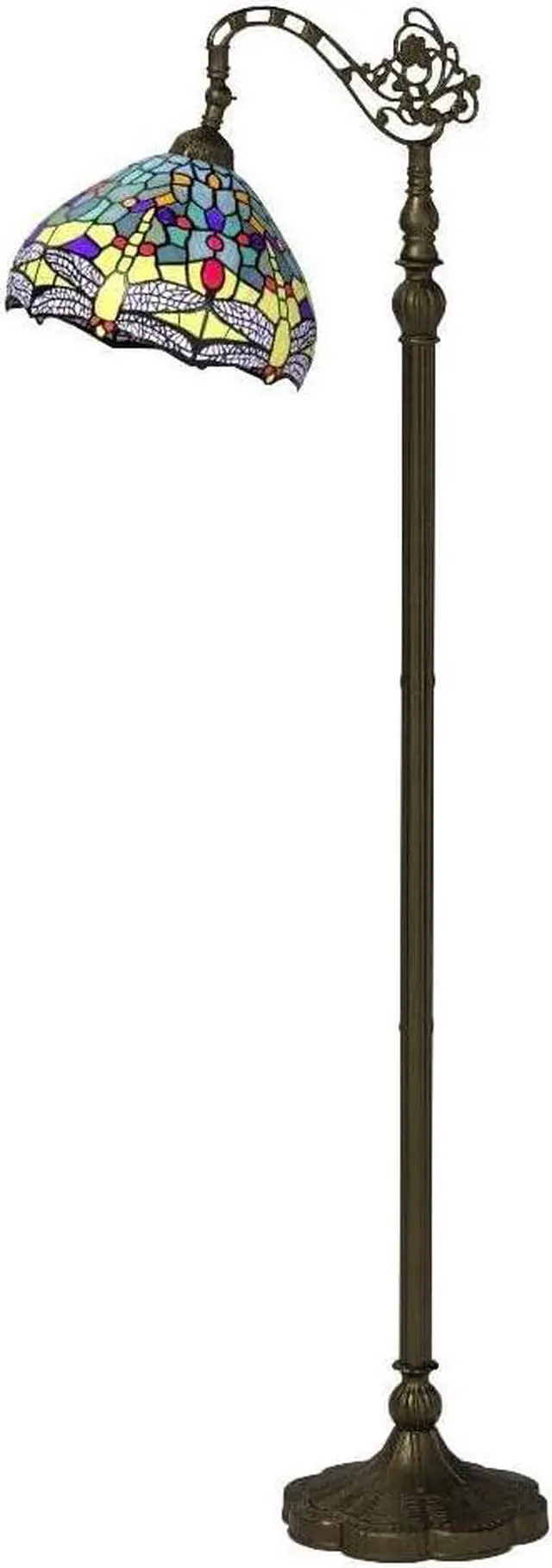 Alt view image 4 of 7 - WERFACTORY Tiffany Floor Lamp Sea Blue Yellow Stained Glass Dragonfly Arch Lamp 12X18X64 Inch Gooseneck Adjustable Corner Stand Reading Light Decor Bedroom Living Room S128 Series