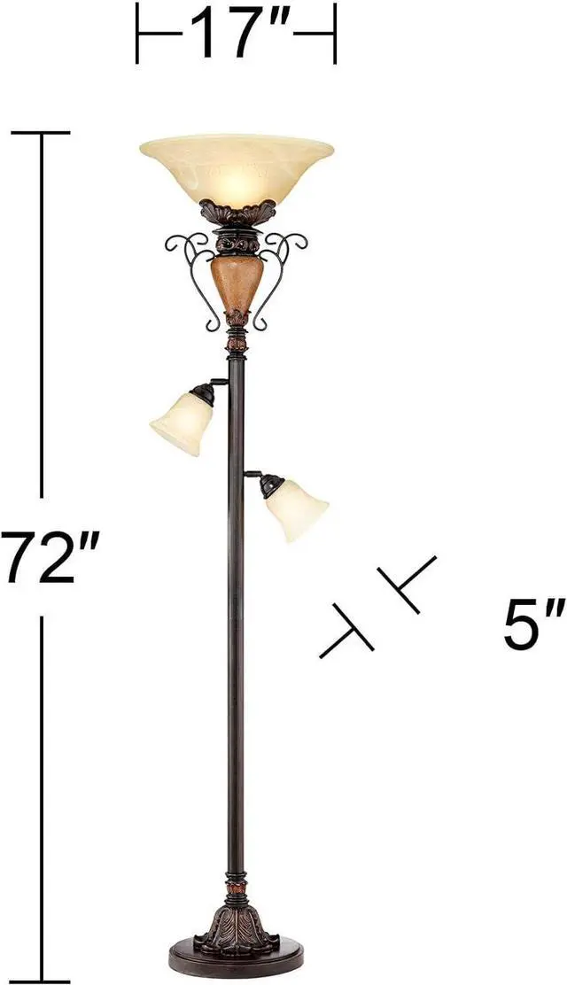Alt view image 4 of 7 - Regency Hill Vintage Traditional Torchiere Floor Lamp Tree 72" Tall Antique Bronze Adjustable Alabaster Glass Shades Slide Dimmer Decor for Living Room Reading House Bedroom Home Office