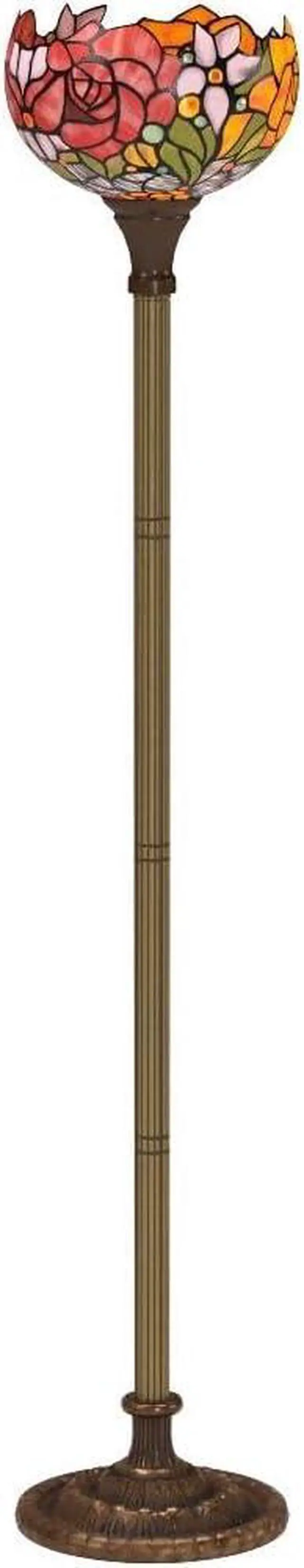 Alt view image 4 of 7 - WERFACTORY Tiffany Floor Lamp Red Rose Flower Stained Glass Light 10X10X66 Inches Pole Torchiere Standing Corner Torch Uplight Decor Bedroom Living Room Home Office S001 Series