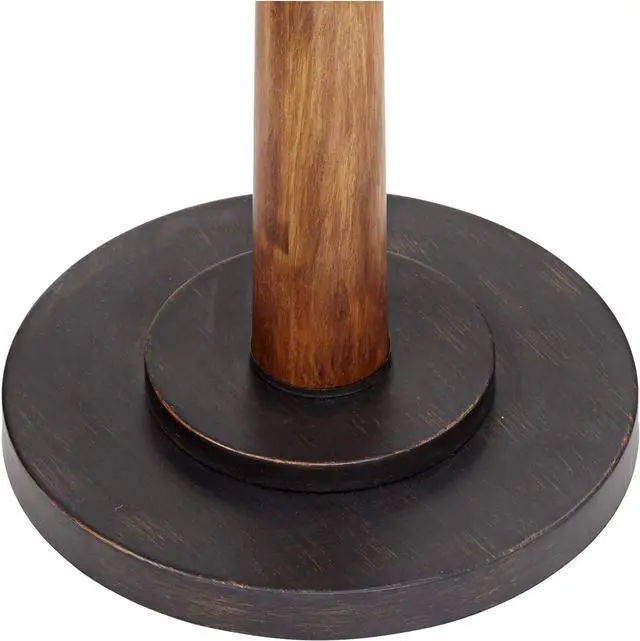 Alt view image 5 of 7 - Franklin Iron Works Hunter Modern Mid Century Farmhouse Rustic Floor Lamp 64" Tall Bronze Cherry Wood Perforated Metal Cream Linen Double Drum Shade for Living Room Reading Bedroom Office House