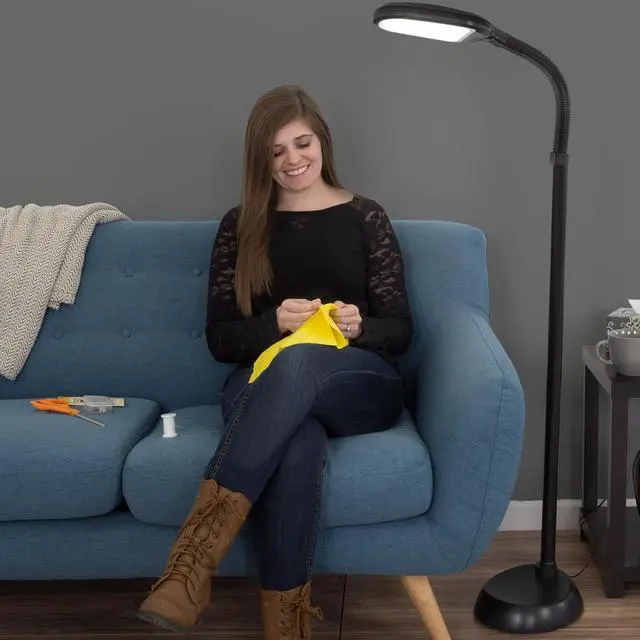 Alt view image 4 of 7 - Lavish Home LED Floor Lamp - Full Spectrum Natural Sunlight Lamp with Bendable Neck - Dimmable Reading, Craft, and Esthetician Light (Black)