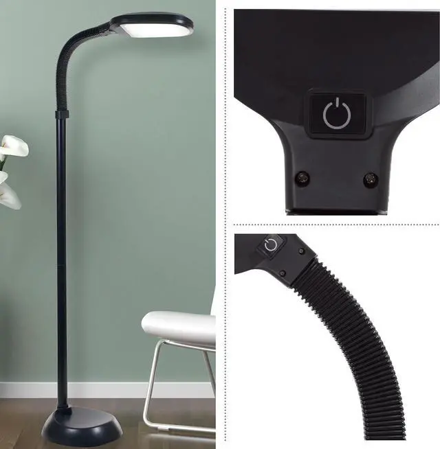 Alt view image 6 of 7 - Lavish Home LED Floor Lamp - Full Spectrum Natural Sunlight Lamp with Bendable Neck - Dimmable Reading, Craft, and Esthetician Light (Black)