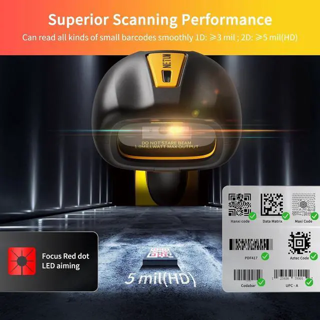 Alt view image 3 of 7 - Upgraded QR Industrial Bluetooth Barcode Scanner with Charging Dock, Wireless 2D 1D Bar Code Reader 2600mAh Drop Protection Shock Dust Proof Hands Free for Windows Mac Android iOS (NT-1202W)