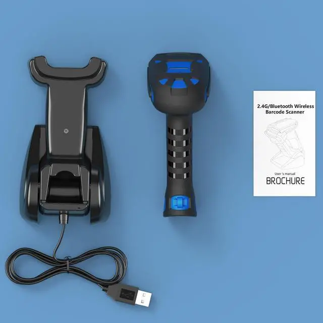 Alt view image 7 of 7 - Alacrity Upgraded 2D Industrial Barcode Scanner with Wireless Charging Stand, 1968 Feet Transmission Distance 433Mhz Wireless & Bluetooth 2in1 Barcode Reader, Shock Dust Proof Hands Free, Blue