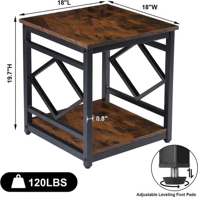 Alt view image 2 of 6 - HODGSON Industrial End Table Side Table with Storage 18" *18", Square Wood End Table Stand for Mini Fridge Living Room Bedroom Room Corner Dorm Night Stand with Storage Metal Frames
