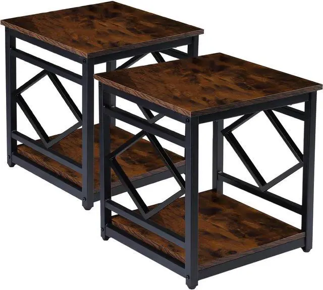 Main image of HODGSON Industrial End Table Side Table with Storage 18" *18", Square Wood End Table Stand for Mini Fridge Living Room Bedroom Room Corner Dorm Night Stand with Storage Metal Frames