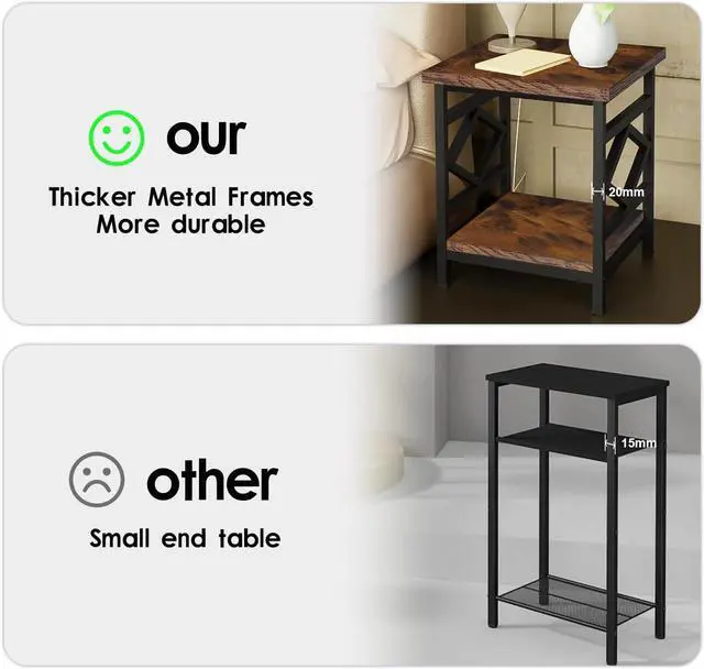 Alt view image 4 of 6 - HODGSON Industrial End Table Side Table with Storage 18" *18", Square Wood End Table Stand for Mini Fridge Living Room Bedroom Room Corner Dorm Night Stand with Storage Metal Frames