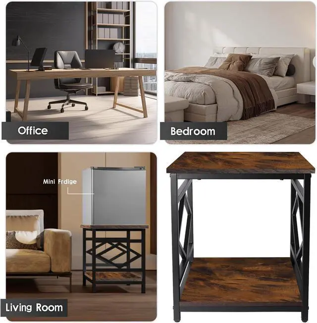 Alt view image 5 of 6 - HODGSON Industrial End Table Side Table with Storage 18" *18", Square Wood End Table Stand for Mini Fridge Living Room Bedroom Room Corner Dorm Night Stand with Storage Metal Frames