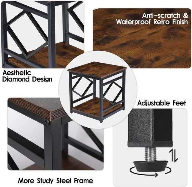 Alt view image 3 of 6 - HODGSON Industrial End Table Side Table with Storage 18" *18", Square Wood End Table Stand for Mini Fridge Living Room Bedroom Room Corner Dorm Night Stand with Storage Metal Frames
