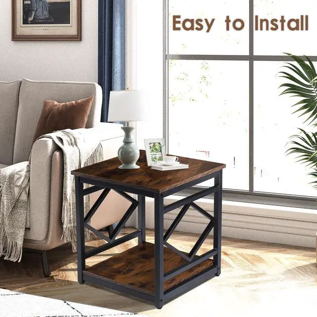 Alt view image 6 of 6 - HODGSON Industrial End Table Side Table with Storage 18" *18", Square Wood End Table Stand for Mini Fridge Living Room Bedroom Room Corner Dorm Night Stand with Storage Metal Frames