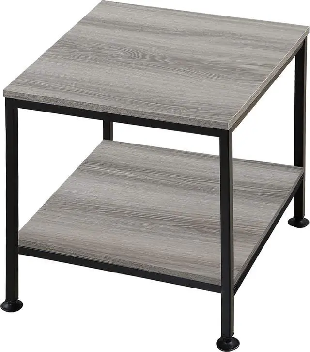 Main image of 20 Inch 2 Tiers Square End Table with Metal Frame, Rustic Grey Fridge Stand Side Table Sturdy Easy Assembly Simple Style for Living Room Bedroom, Slate Grey