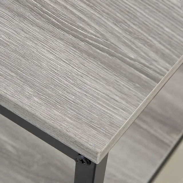 Alt view image 6 of 7 - 20 Inch 2 Tiers Square End Table with Metal Frame, Rustic Grey Fridge Stand Side Table Sturdy Easy Assembly Simple Style for Living Room Bedroom, Slate Grey
