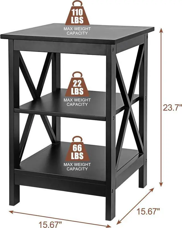 Alt view image 3 of 6 - SUPER DEAL 3-Tier End Table with Storage Shelves Versatile X-Design Wood Sofa Side Table for Living Room Bedroom Apartment Small Spaces, Black