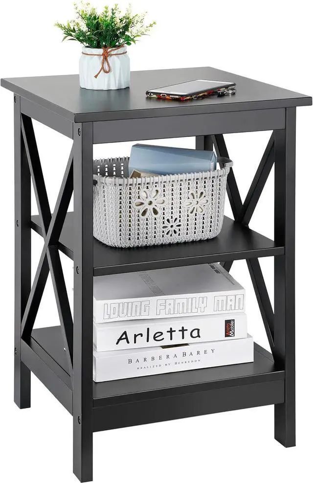 Alt view image 5 of 6 - SUPER DEAL 3-Tier End Table with Storage Shelves Versatile X-Design Wood Sofa Side Table for Living Room Bedroom Apartment Small Spaces, Black