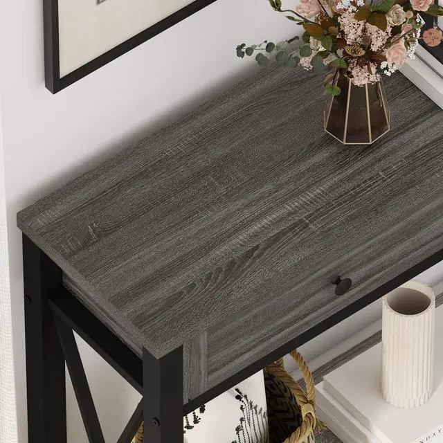 Alt view image 5 of 7 - BON AUGURE Sofa Table with Drawers, Console Tables for Entryway, Sofa Table with Storage, Couch Tables for Living Room, Hallway, Foyer, Entry (Dark Grey Oak, 47 Inch)