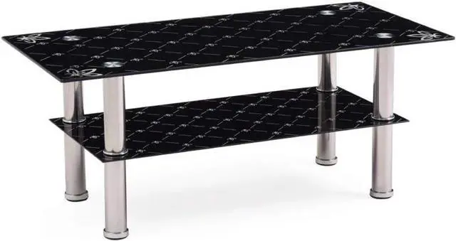 Main image of Hodedah Two Tier Rectangle Tempered Glass Coffee Table, Black