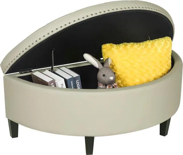 Alt view image 4 of 7 - Joveco Storage Bench PU Leather Half Moon Button Tufted Storage Ottoman with Rivet, Coffee Table for Living Room Bedroom Entryway (Grey)