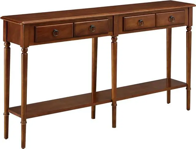 Main image of Leick Home Coastal Solid Wood Console Table with Shelf and Drawers, Rich Pecan Brown, Perfect for Entryways, Hallways, and Living Rooms, 20028-PC